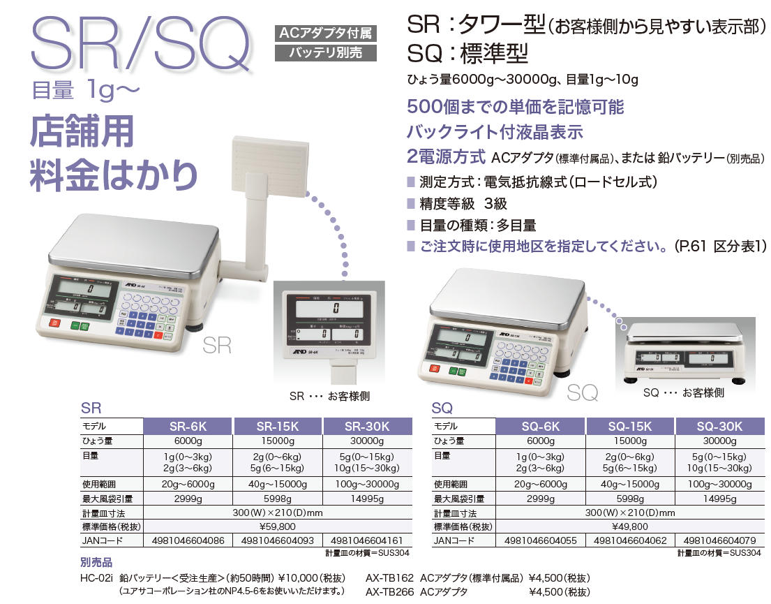 デジタル料金はかり 標準型 SQ-30K 検定付 :003-0427833-001:厨房卸